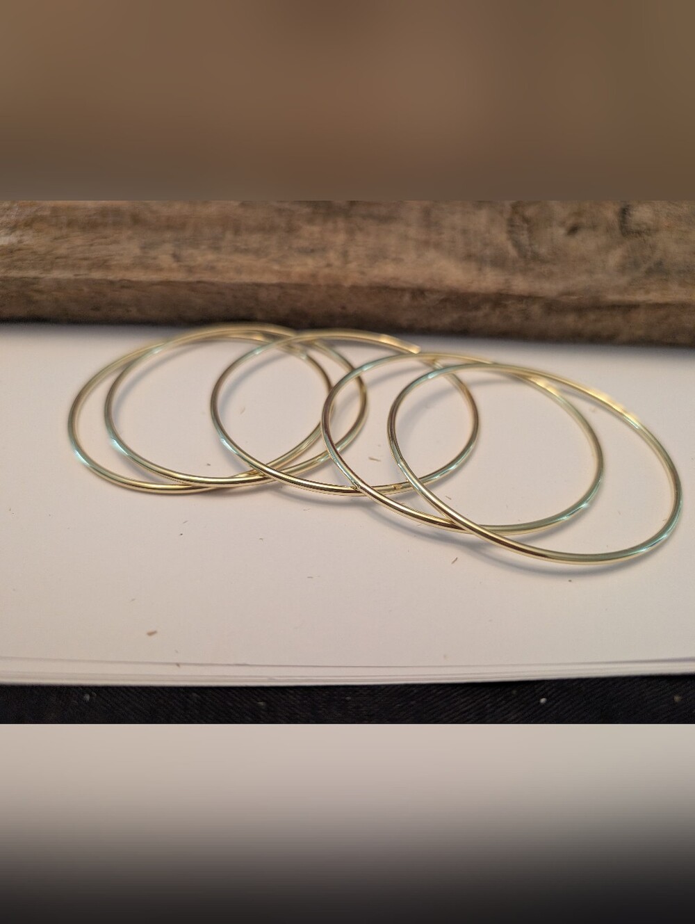 Gold Tone Thin Hoop Bracelet Set of Five